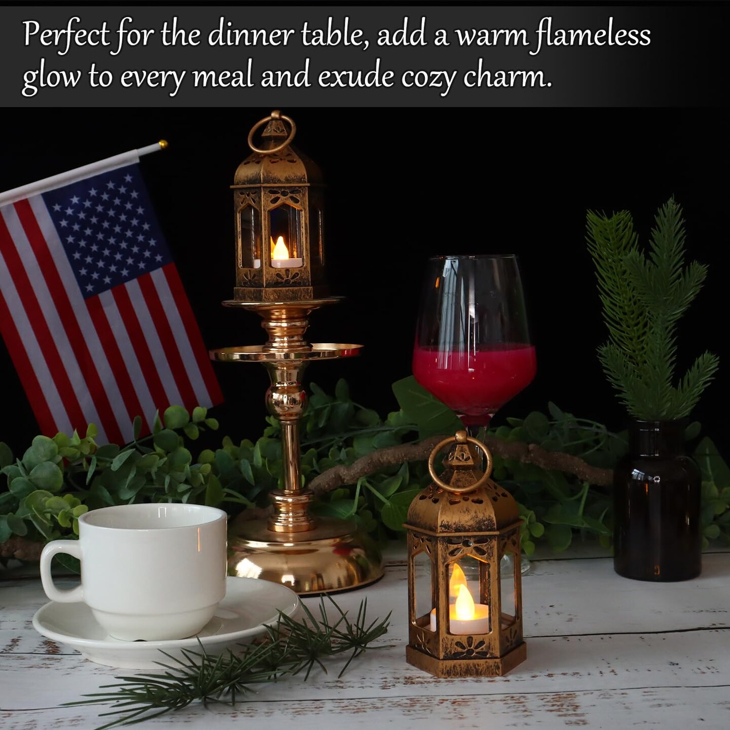 8Pcs Mini Lantern with LED Tealight, Vintage Brown Lanterns Decorative, Hanging Candle Lanterns for Ramadan Wedding Table Centerpiece Indian Diwali Decor, Garden Fairy Party Decorations