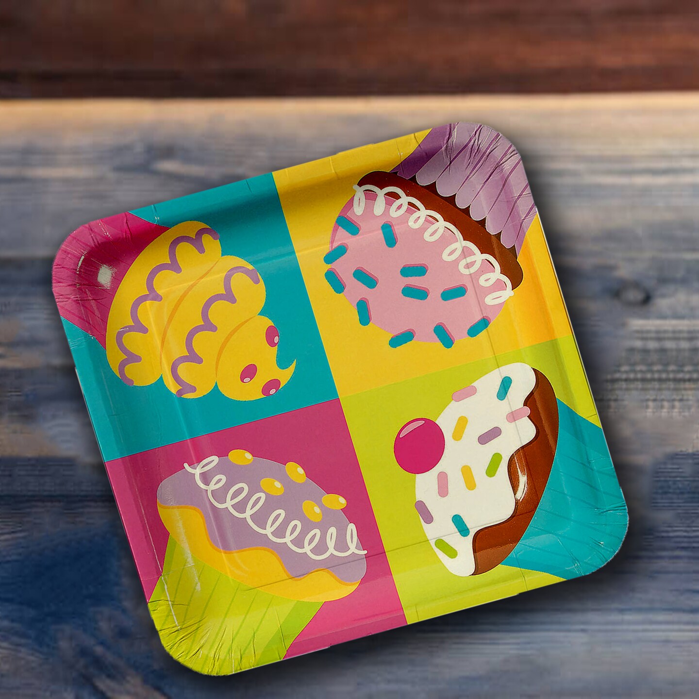 8 Count Pastel Cupcake Party Square Paper Dinner Plates 9" Colorful Dessert-Themed Tableware