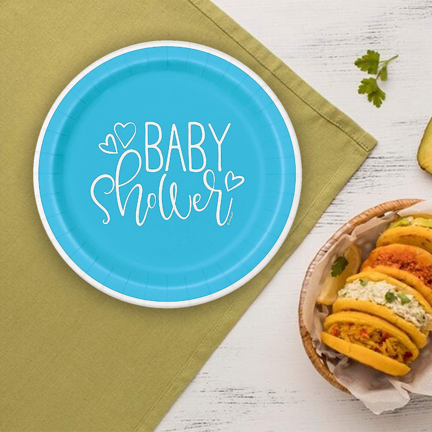 8 Count Blue Hearts Baby Shower Paper Dessert Plates 7 Inch Disposable Tableware for Boys Celebration