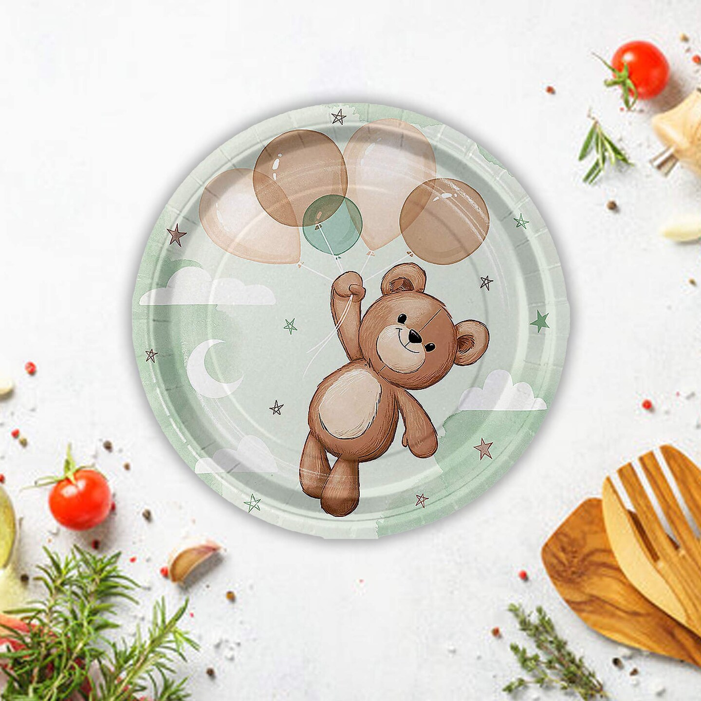 8 Count Teddy Bear Paper Dessert Plates 7 Inch Disposable Tableware for Baby Shower and Birthday