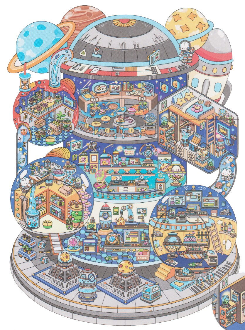 Space Isometric Sticker Scene, Large Size, Galaxy Home Stickers, Adorabilities