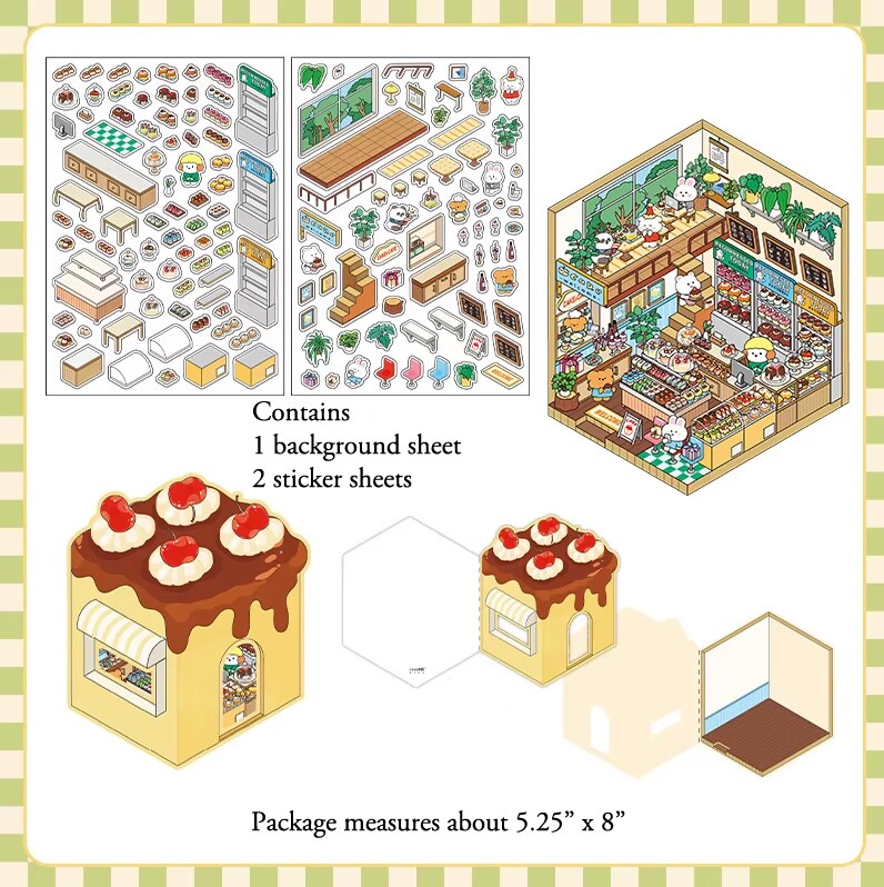 Isometric Room Stickers, Cute Animal Bakery Scene, Adorabilities