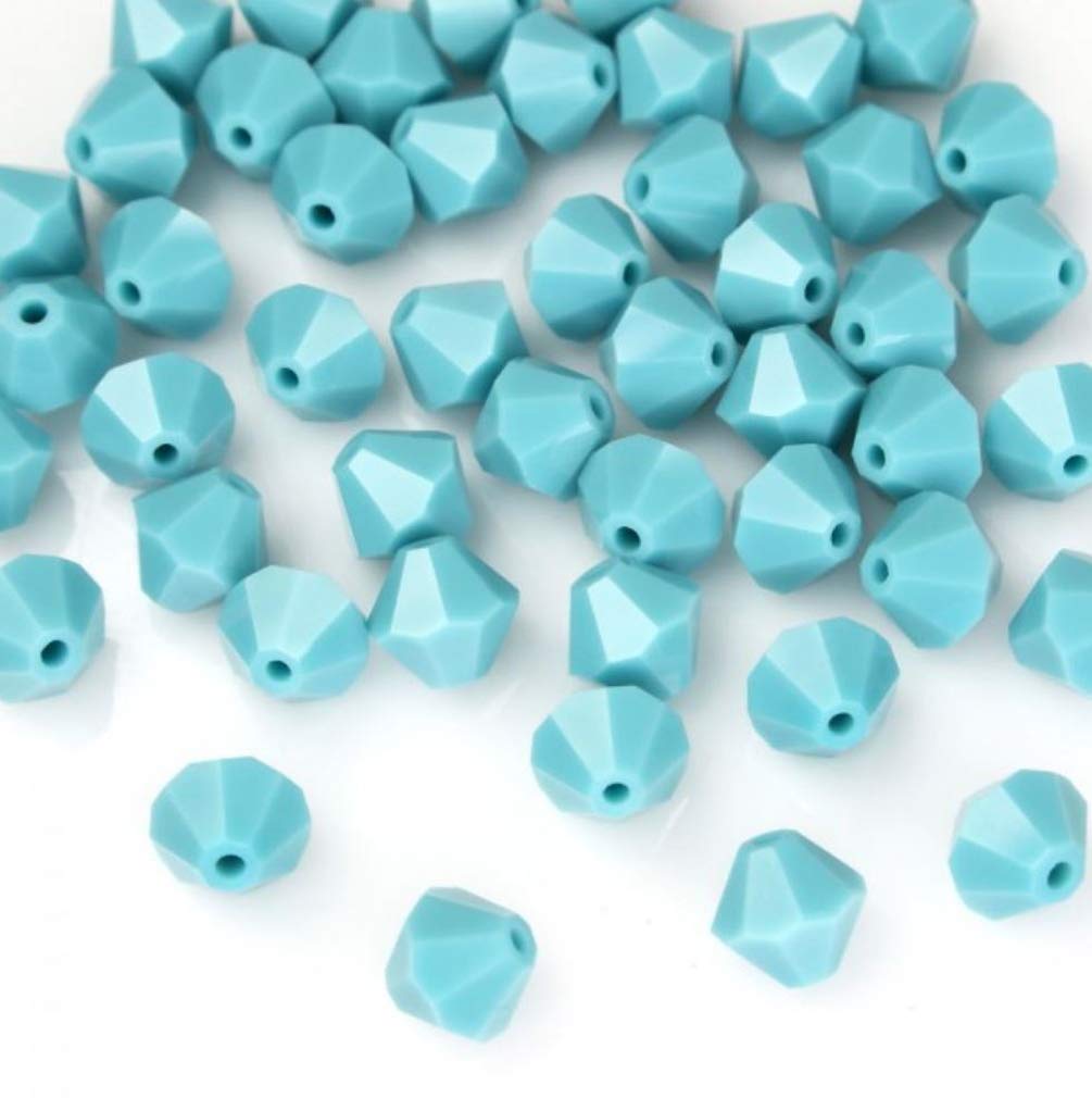 100pcs Authentic Preciosa 4mm (0.16 Inch) Small Faceted Bicone Crystal Loose Beads Blue Turquoise Compatible with Swarovski 5301/5328 for DIY Jewelry Making Pre-B439