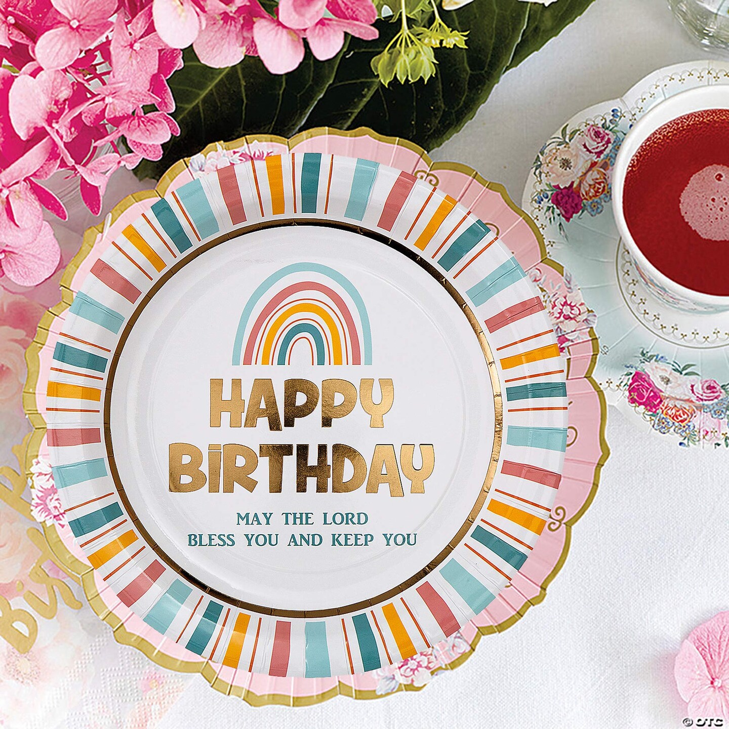 8 Count Religious Happy Birthday Rainbow Paper Dinner Plates 9.5" Faith-Inspired Disposable Plates