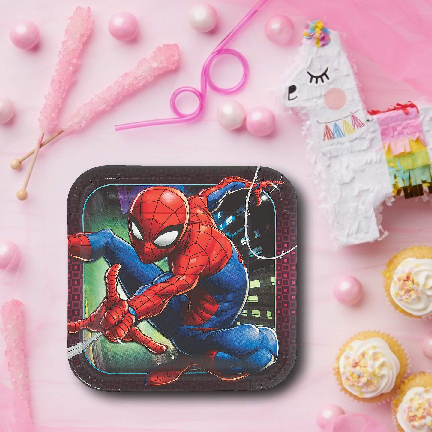 8 Count Spider Hero Party Square Paper Dinner Plates 9" Superhero Birthday Plates for Kids