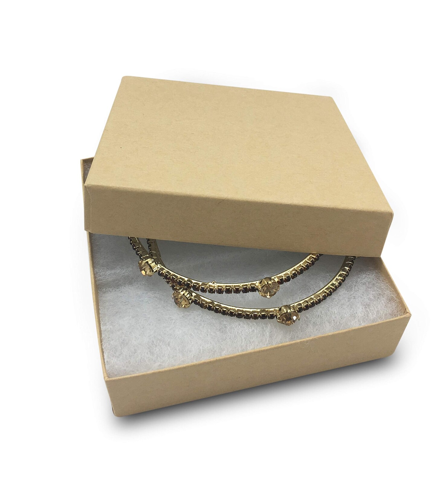 TheDisplayGuys 100 Pack Cotton Filled Cardboard Paper Jewelry Box Gift Case - Kraft Brown Color