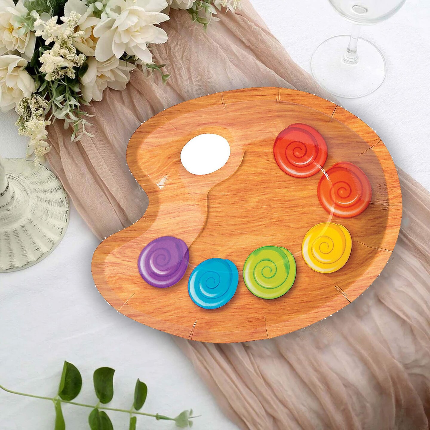 8 Count Artist Party Paint Palette Shaped Paper Dessert Plates 9x7 Inch