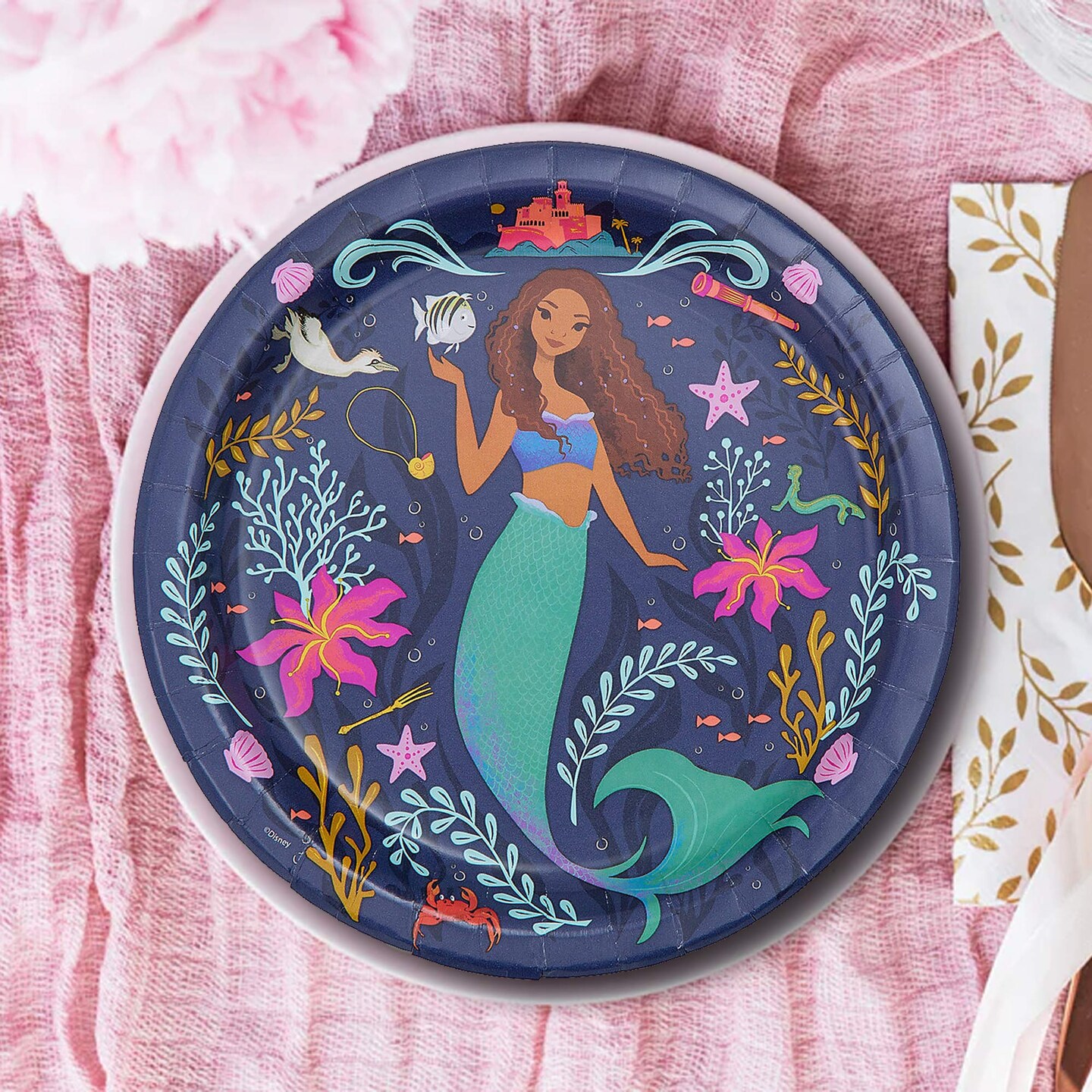 8 Count Mermaid Party Paper Dinner Plates 9" Ariel & Sea Friends Theme for Birthday Celebrations