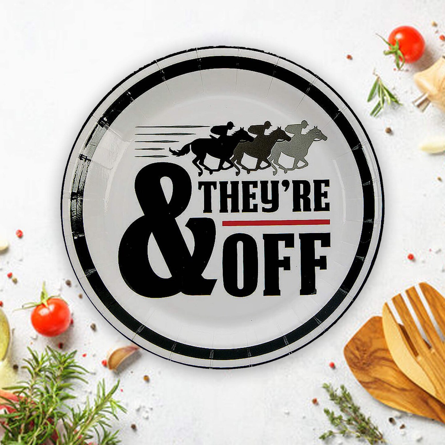 8 Count Derby Party “They’re Off” Racehorse Paper Dessert Plates 7 Inch