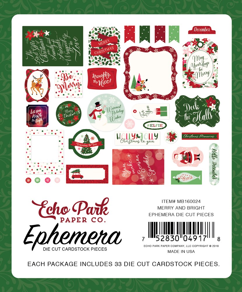 Echo Park Merry And Bright Die Cut Ephemera-33pcs