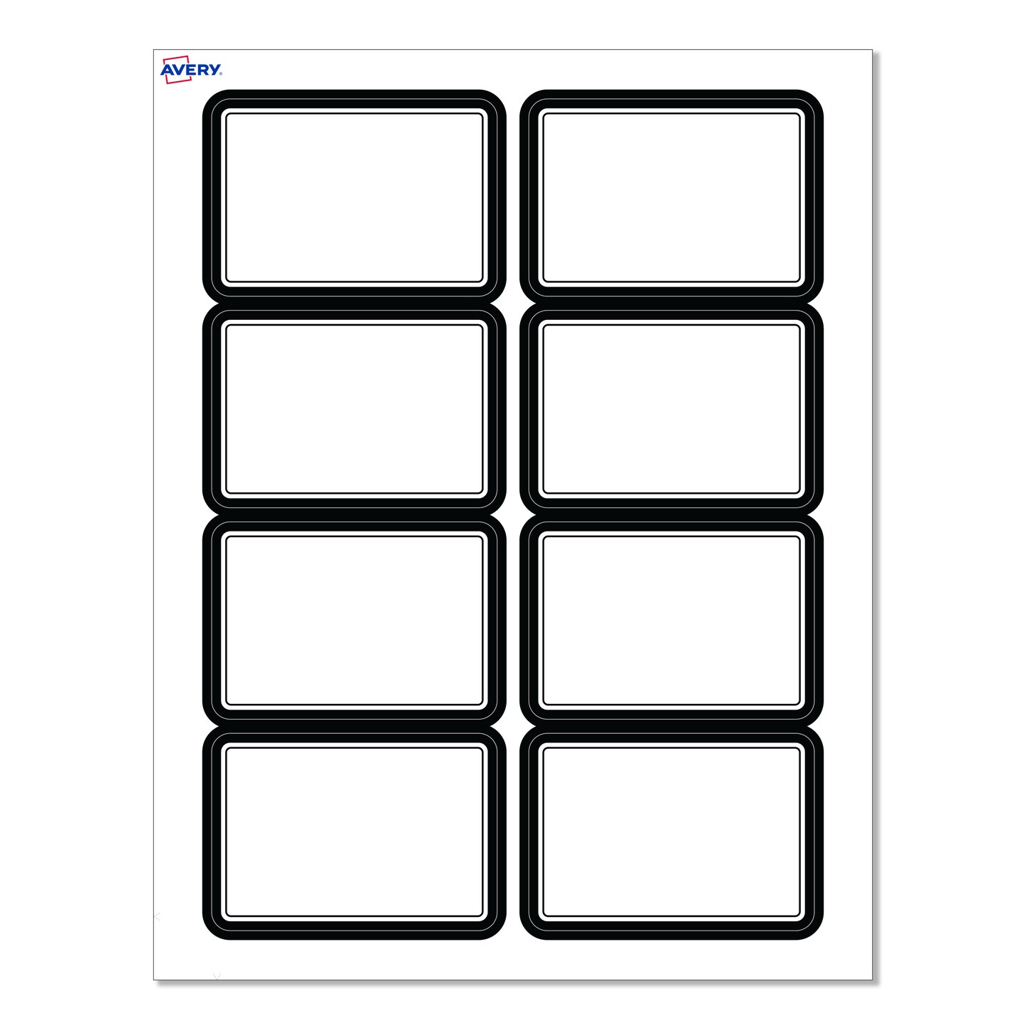 Avery&#xAE; Printable Rectangle Adhesive Name Tags, Double Black Border Design, 2-1/3&#x22; x 3-3/8&#x22;, Matte White Removable Name Tags, Laser/Inkjet, 80 Total, Great for Name Badges