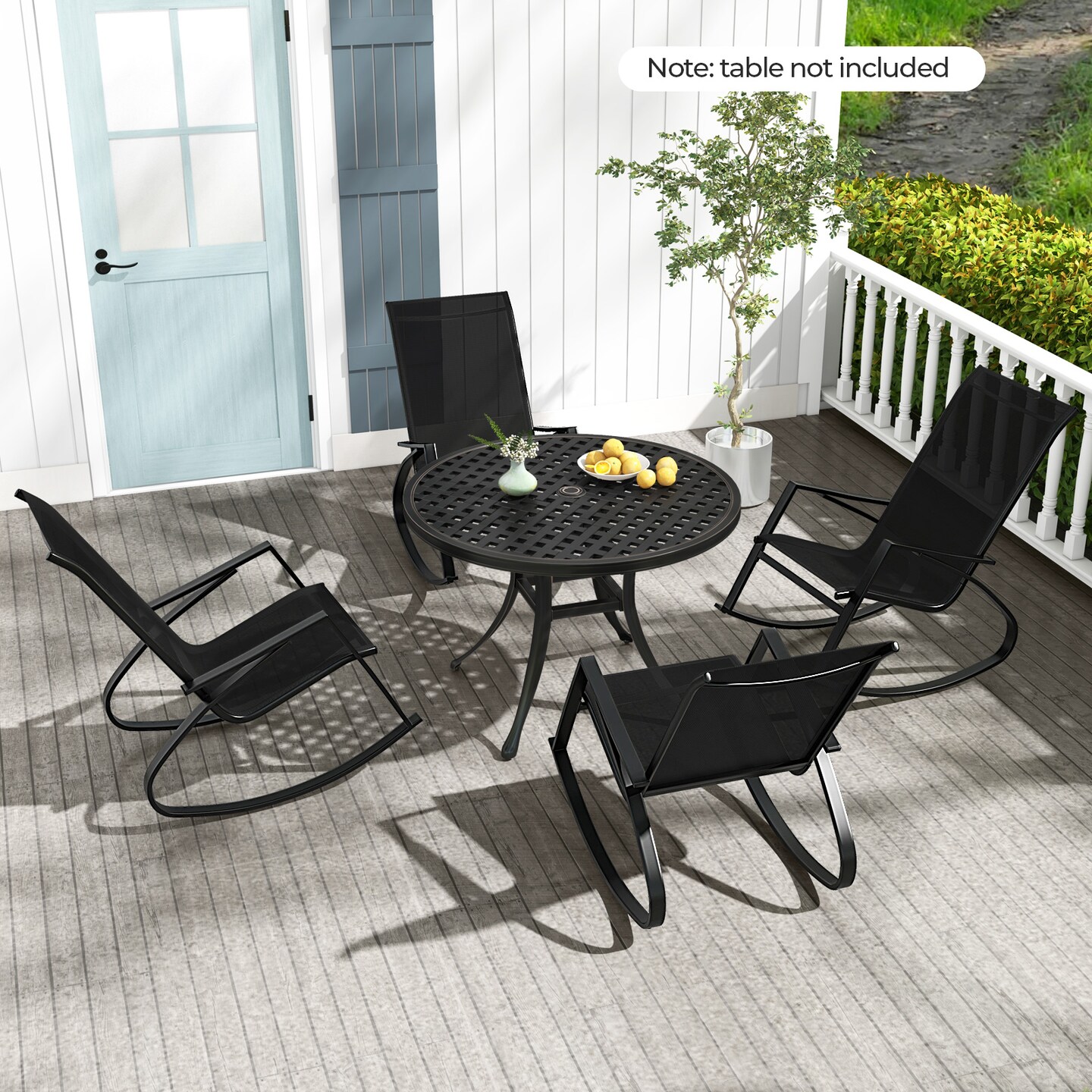 Patio Rocking Chairs 2-Piece Fabric Cushioned Seats Metal Frame Black