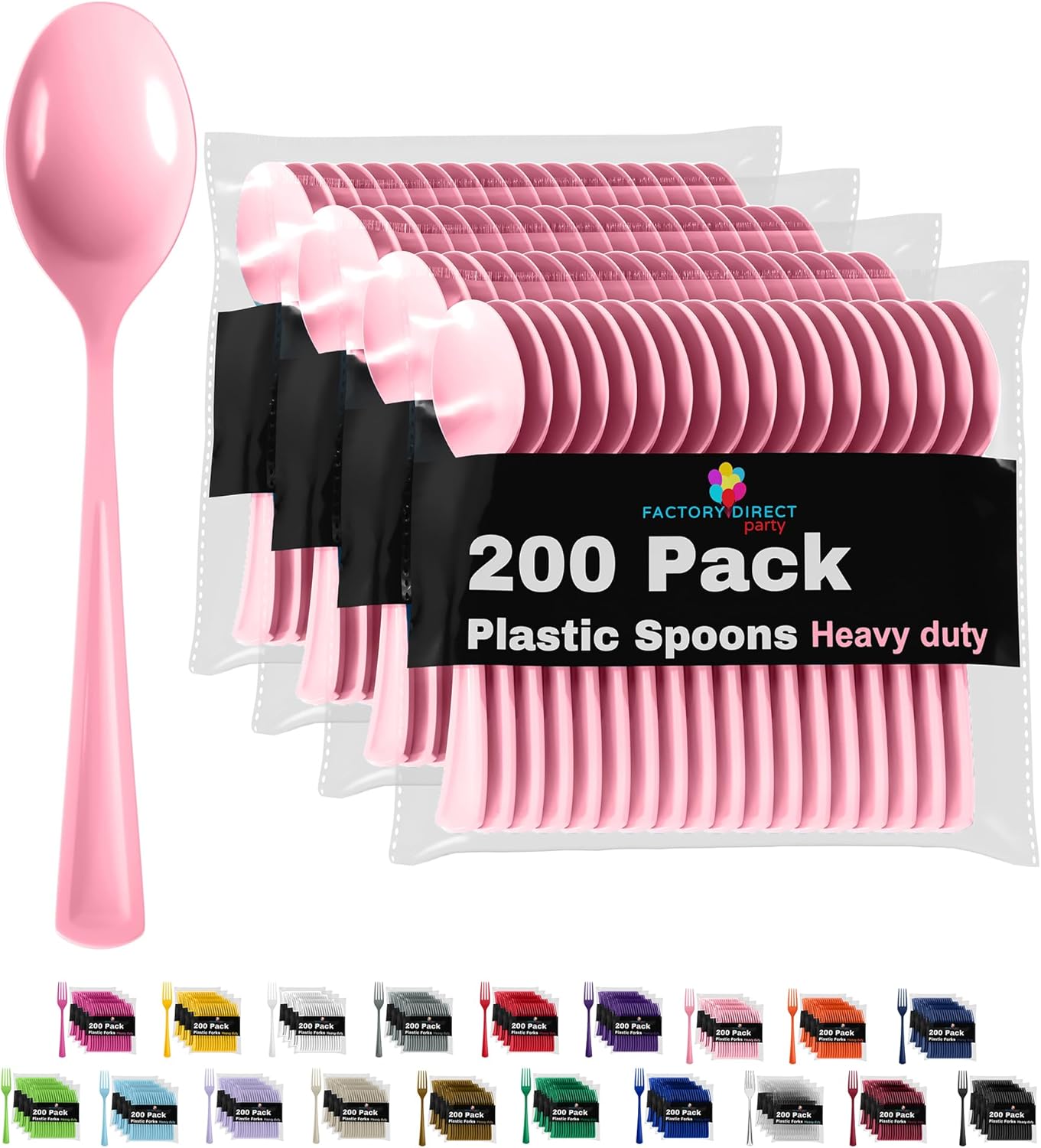Pink Plastic Spoons 200 Pcs Pink Spoons Disposable Utensils Heavy Duty Plastic Cutlery Set Disposable Cutlery Sets Flatware Sets Silverware Set Party Supplies &#x26; Party Tableware Exquisite