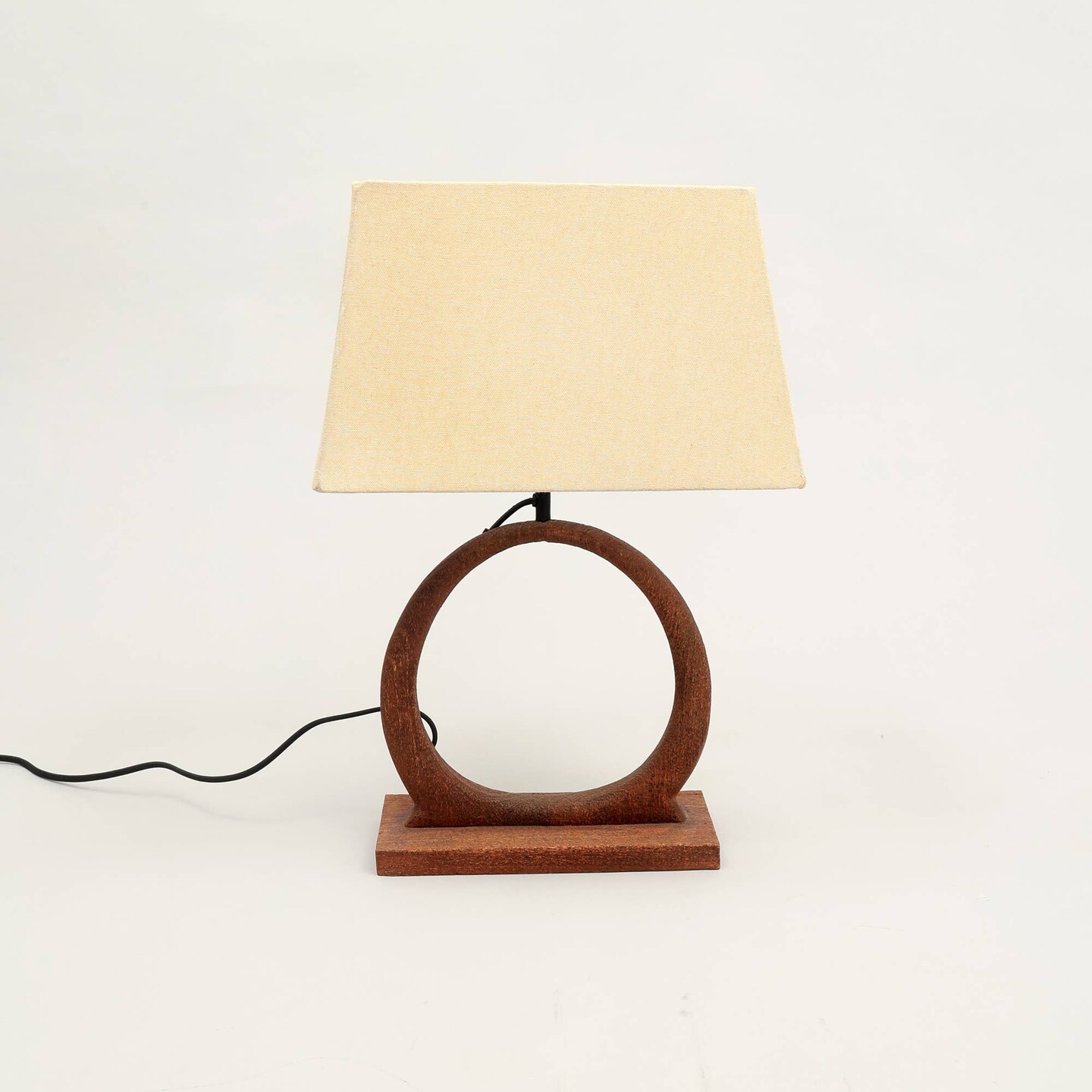 Handmade Artisanal Table Lamp with Wooden Base -15&#x22; X 10&#x22; X 21&#x22;