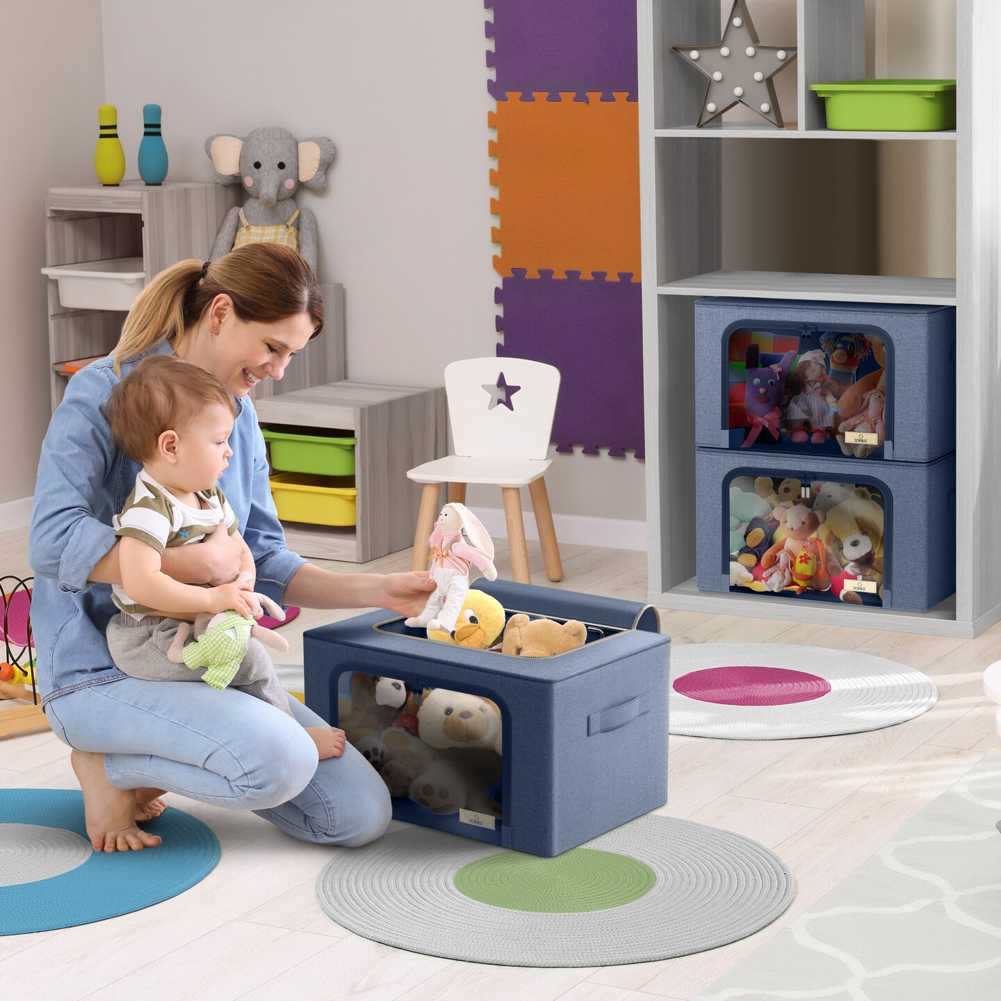 Sorbus Large Storage Bins with Metal Frame with Large Clear Window & Carry Handles, Set of 6