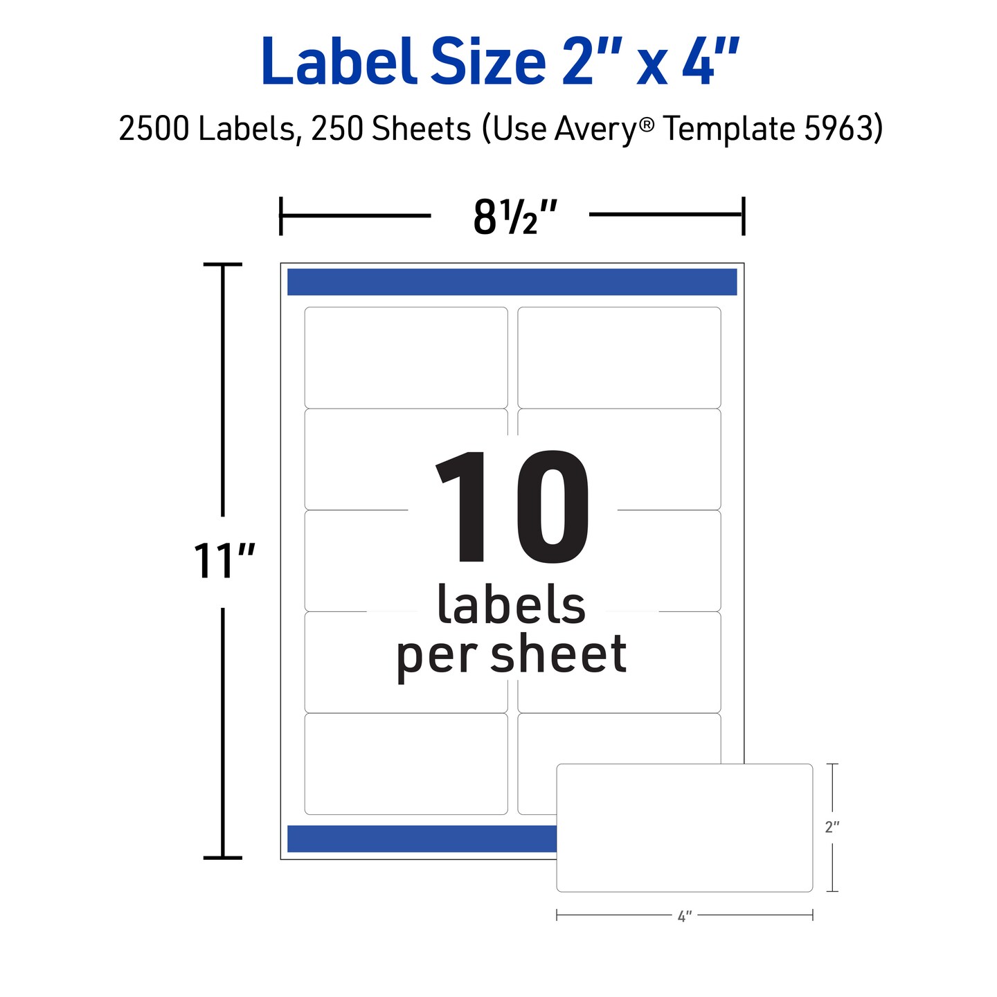 Avery Printable Shipping Labels with Sure Feed, 2" x 4" Customizable Stickers, White, 2,500 Blank Mailing Labels, Great for Mailing, Shipping, and More (5963)