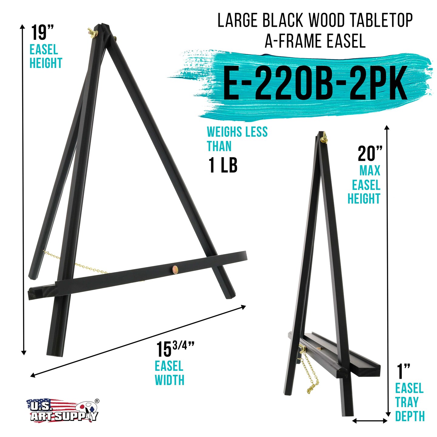 20&#x22; Large Black Wood Display Stand A-Frame Artist Easel, 2 Pack - Adjustable Wooden Tripod Tabletop Holder Stand for Canvas, Painting Party, Signs