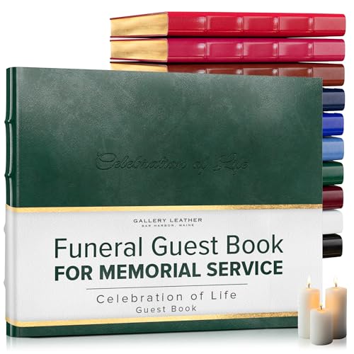 Gallery Leather Guest Book Funeral, Celebration of Life, Memorial, 192 Lined Pages, Bonded Leather, Hardcover