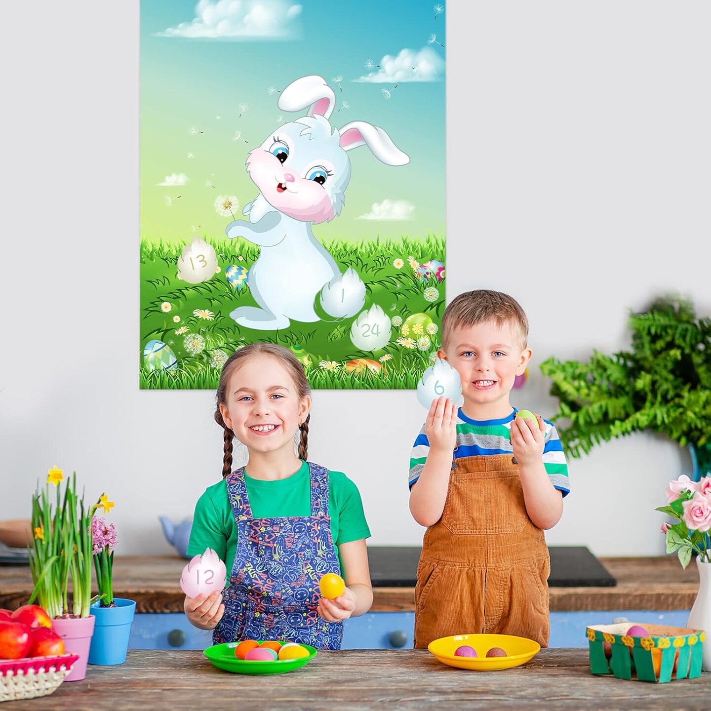 Pin The Tail on The Bunny Game for Birthday Party, Easter Party Game with 24 pcs Tail Stickers for Happy Easter Party Decoration Supplies