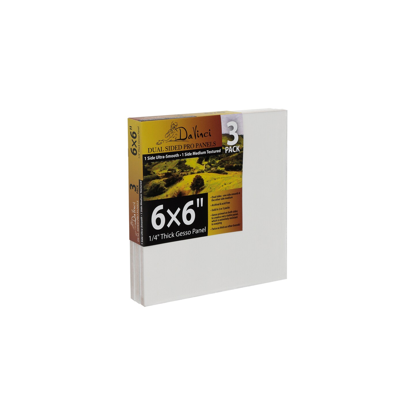 Jerry&#x27;s Artarama Da Vinci Dual Sided Pro Panel Board - 3-Pack, 6x6&#x22; 6mm Deep Panels for Painting - Archival, Acid-Free Art Supplies - Ultra-Smooth &#x26; Medium Textured Paint Surfaces