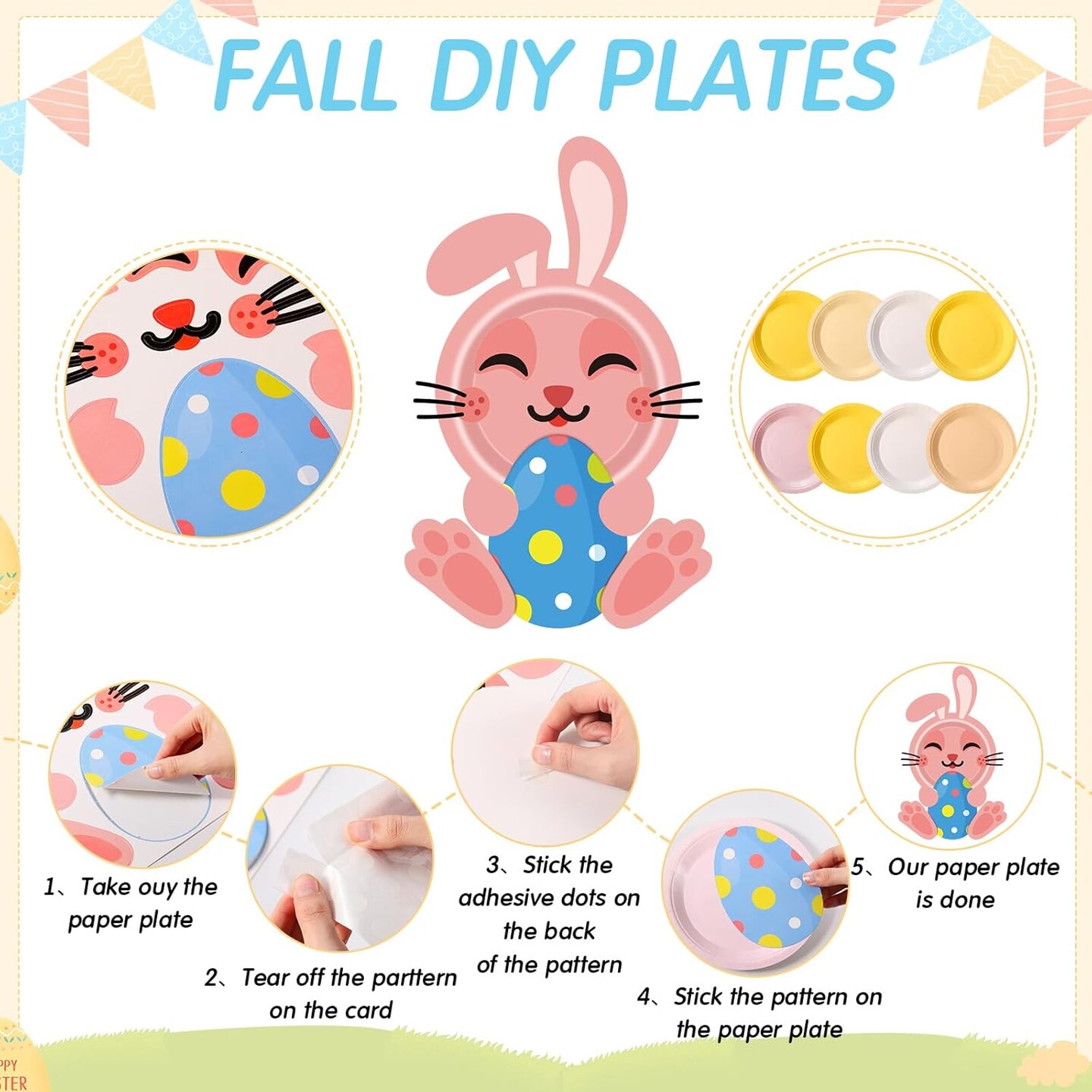 24 Pieces Easter Craft Kits for Kids Simple Bunny Eggs Paper Plate Crafts Early Learning Artwork DIY Projects