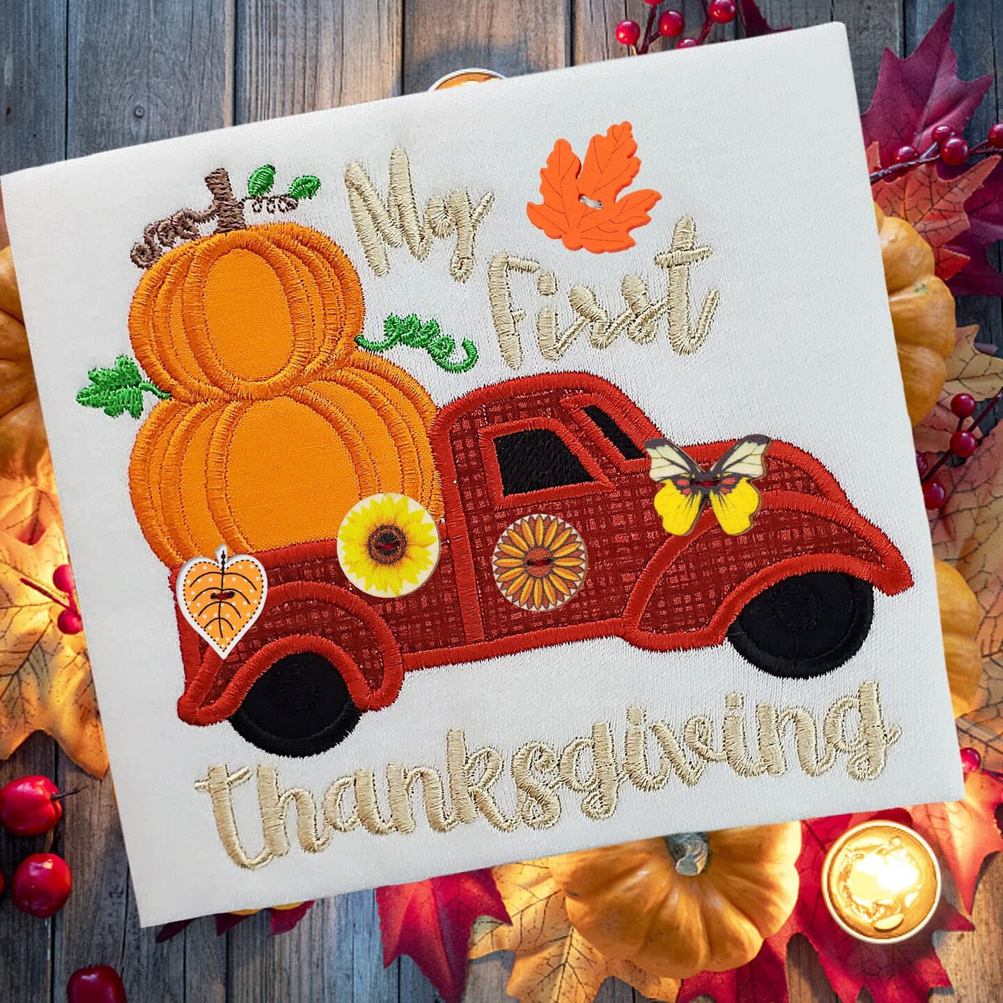 200 Pcs Thanksgiving Buttons for Crafts - Fall Pumpkins Sunflowers Shaped Thanksgiving Day Wooden Orange Buttons for Sewing Clothes Accessories Scrapbooking DIY Decorative Embellishments 1In