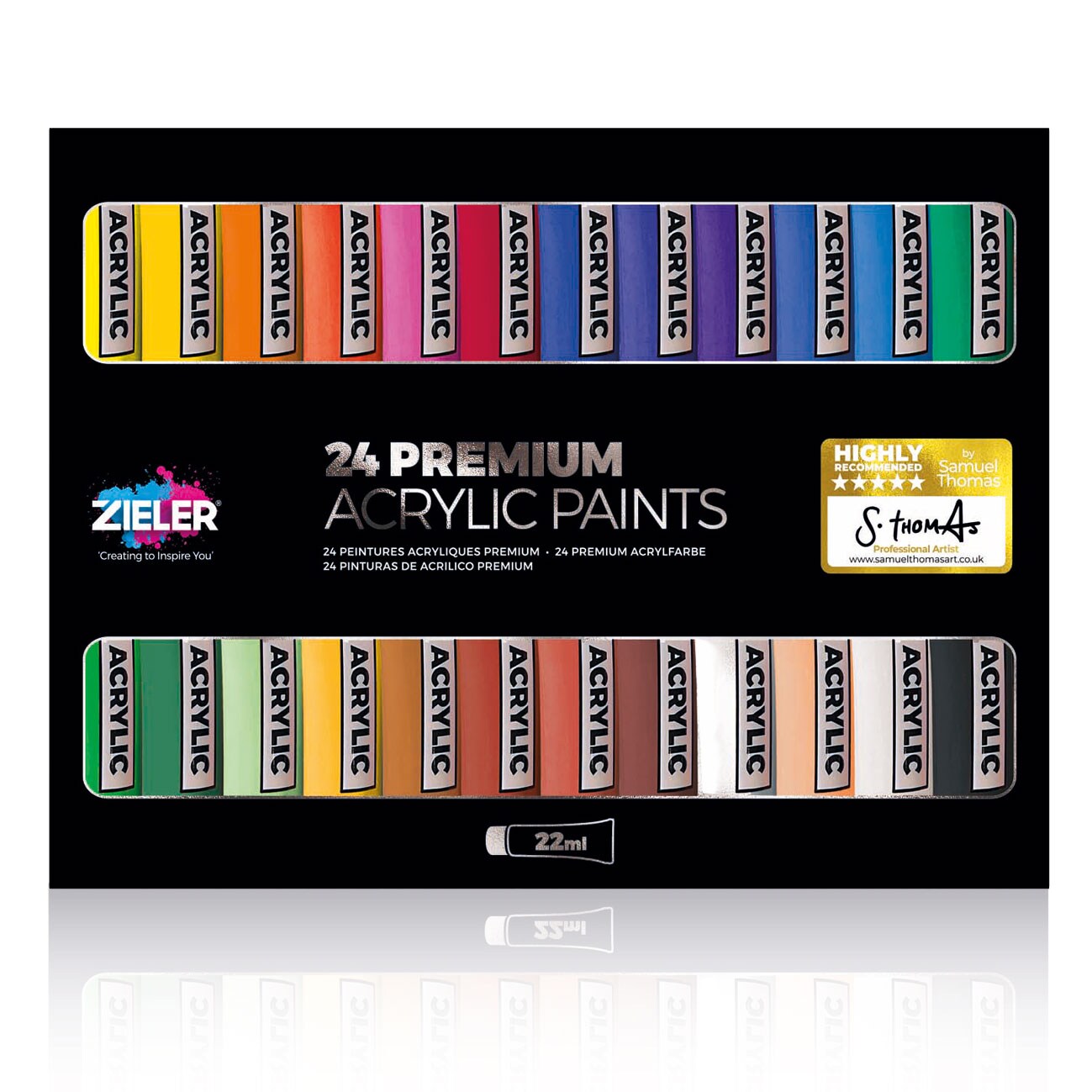 Zieler® Premium Acrylic Paints Set, 24 High Pigment & Vibrant colors (22ml tubes)