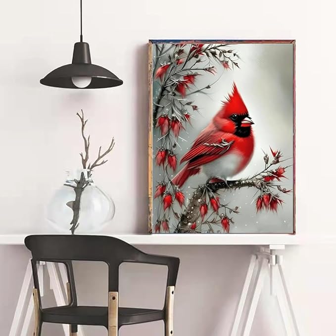 Cardinals 5D DIY Diamond Art Kits Full Drill Diamond Dots for Gift Wall Decor and Relaxation Gem Arts 12x16 inch