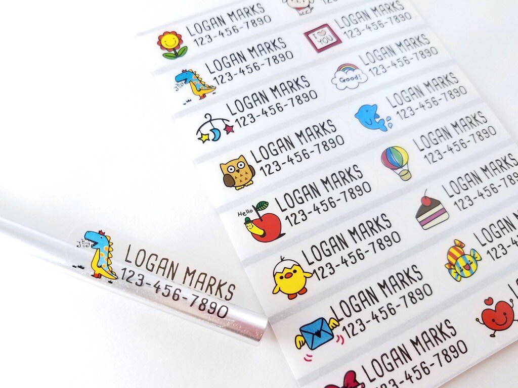 Long Size Clear with Color Image Kids Waterproof Name Stickers for Daycare and School Labels- Customized Labels - School Labels Hanprinting, font 