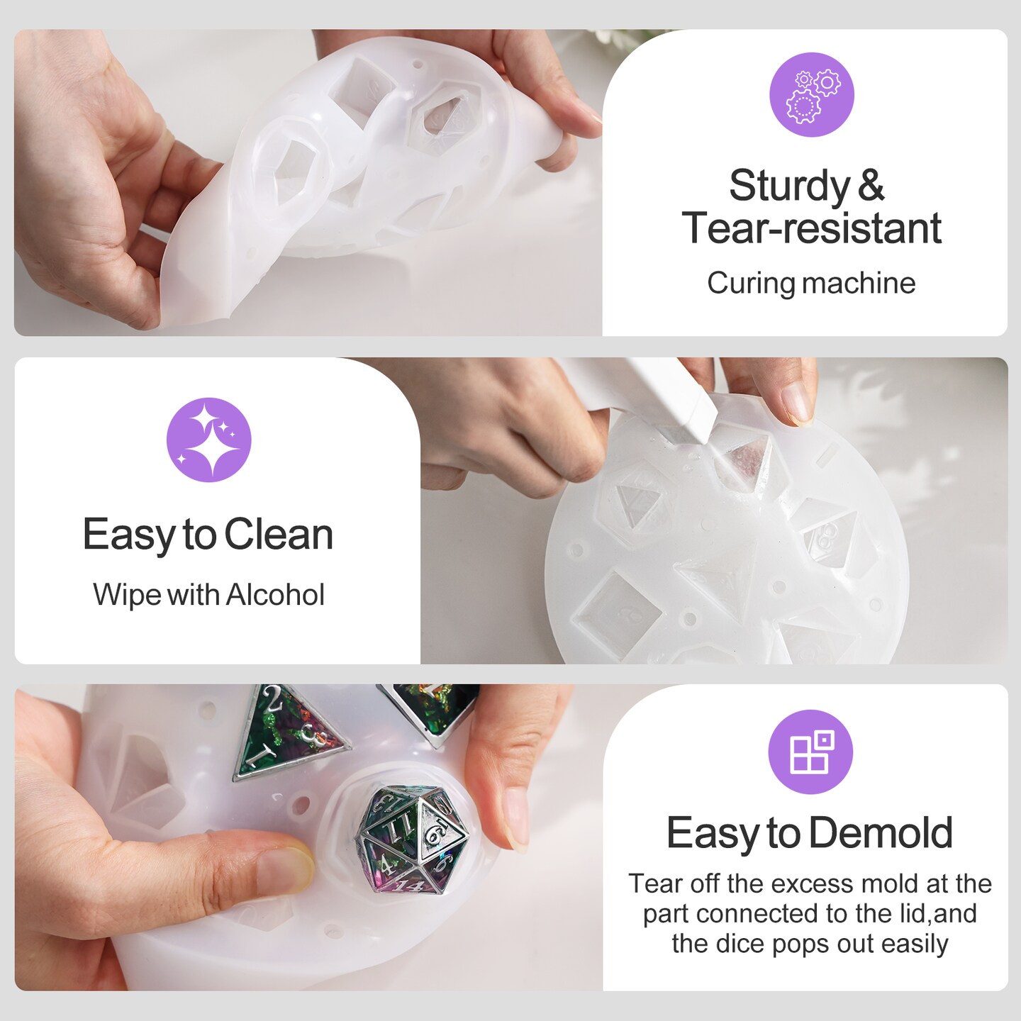 LET&#x27;S RESIN Upgraded Dice Resin Molds, Large DND Silicone Dice Molds for Resin with 7 Cavities, Polyhedral Stereoscopic Game Dice Epoxy Resin Molds for DIY Dices Making, Table Board Game