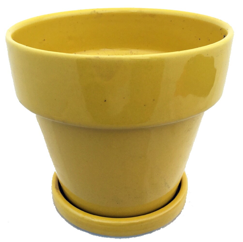 Ceramic Pot and Saucer plus Felt Feet - Sunflower - 4.5&#x22; x 4.3&#x22; #18588