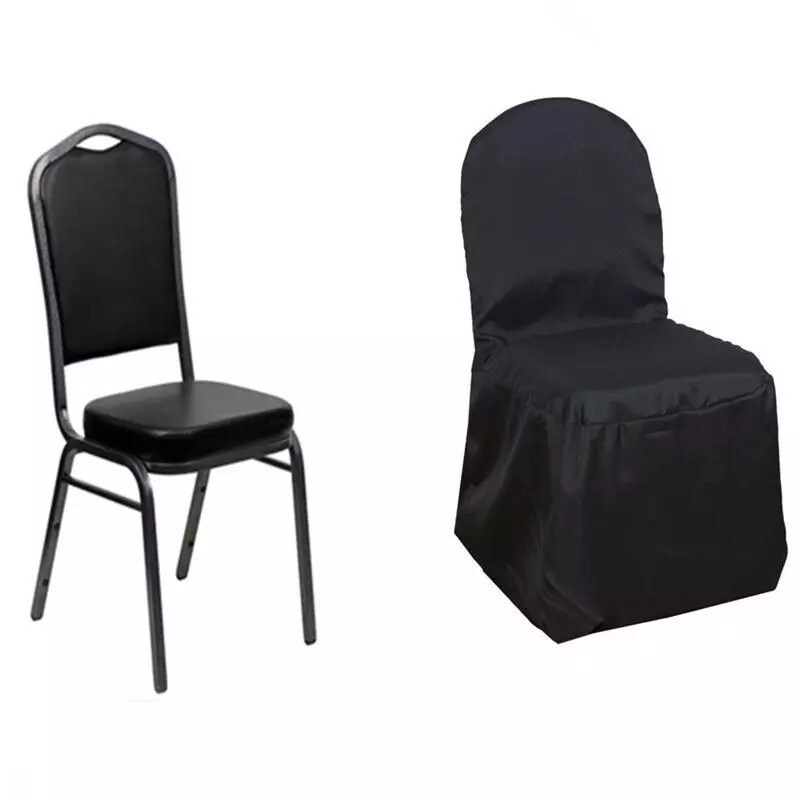 100 BLACK Polyester BANQUET CHAIR COVERS Wedding Ceremony Supplies Event Décor