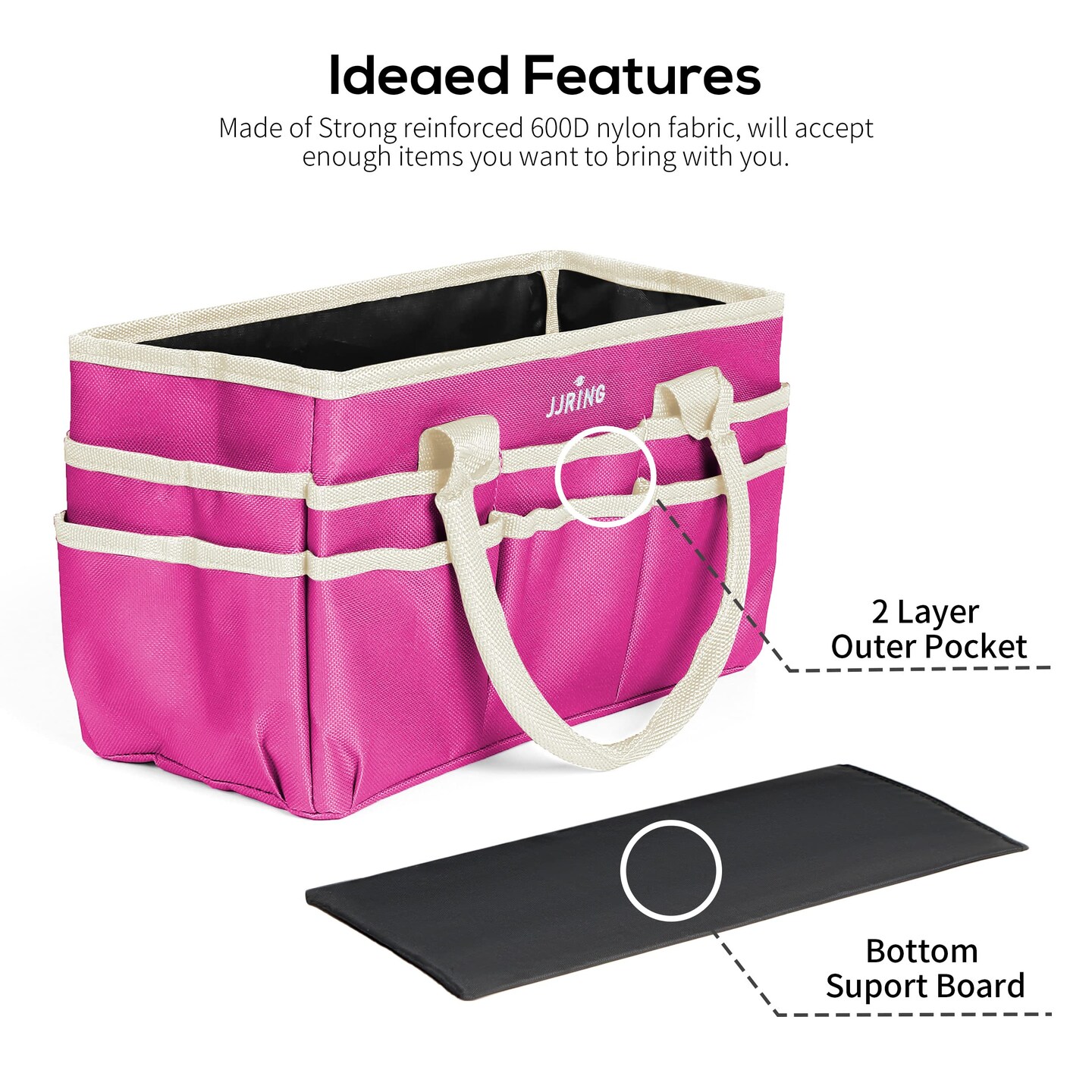 JJRING Craft and Art Tote - 600D Rose Red Nylon Fabric Art Sewing Organizer Bag with Pockets - for Craft, Scrapbooking, Medical, and Office Supplies Storage