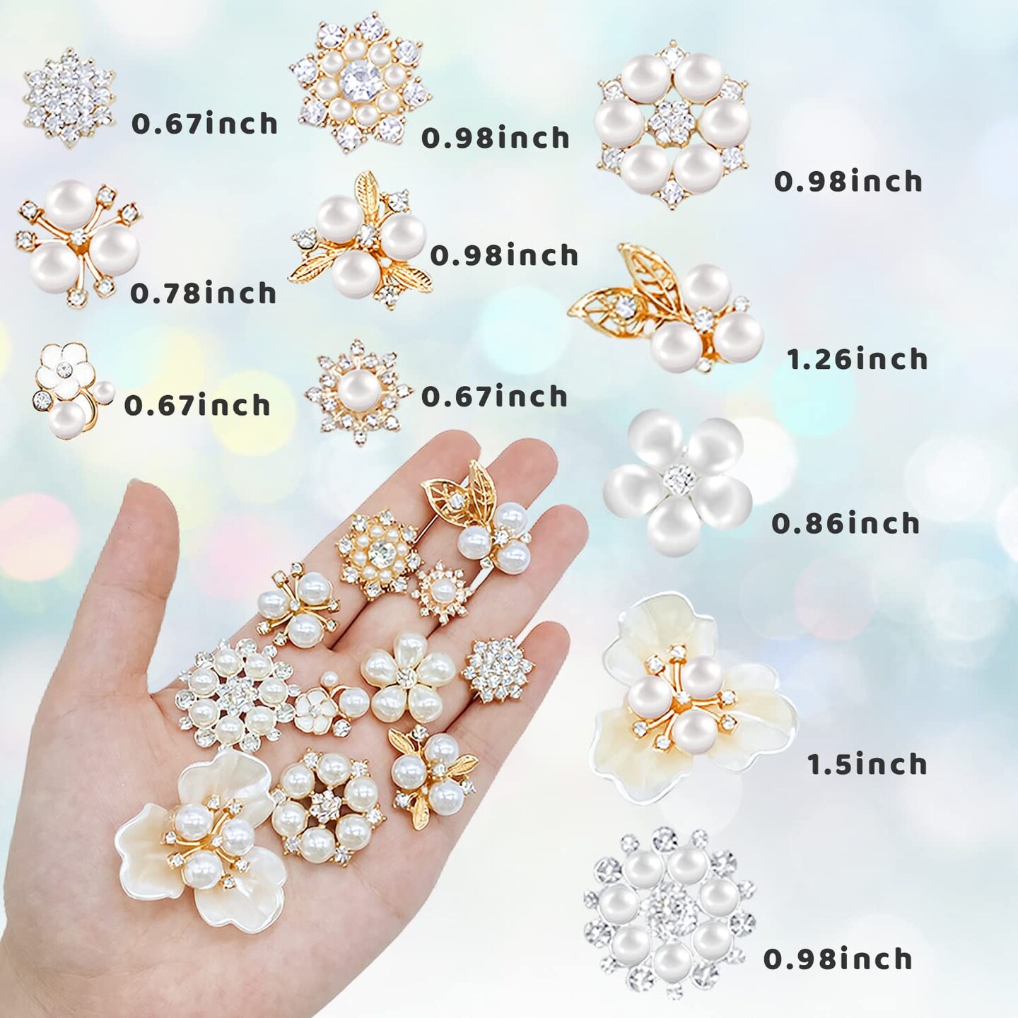 20Pcs Vintage Handmade Rhinestone Buttons - Flatback Crystal & Pearl Mix For DIY Crafts