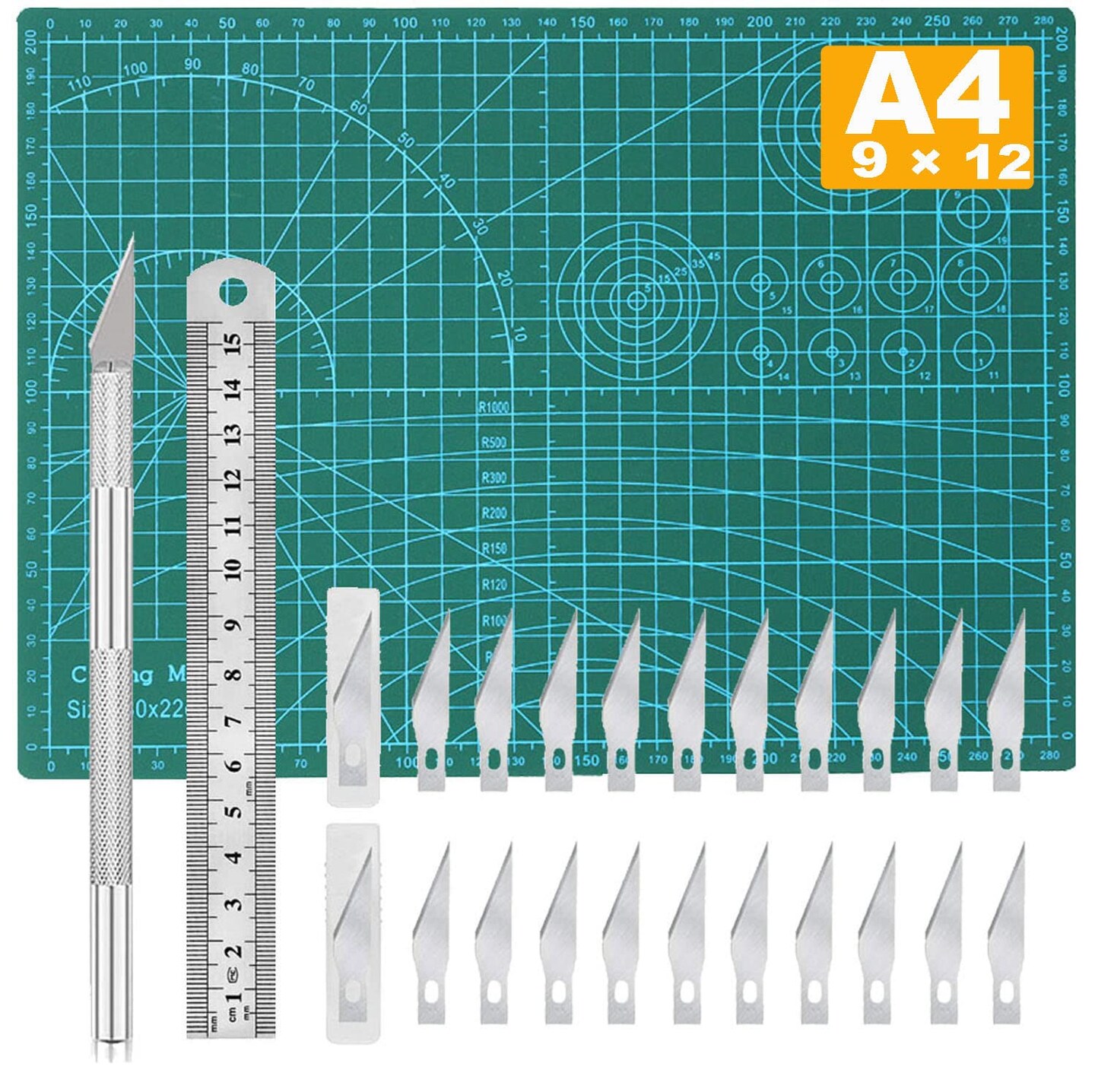 Self Healing Sewing Mat, Exacto Knife Precision Carving Craft Hobby Knife Kit for DIY Art Work Cutting, Hobby, Stencil, Scrapbooking-A4(9&#x22;x12&#x22;)
