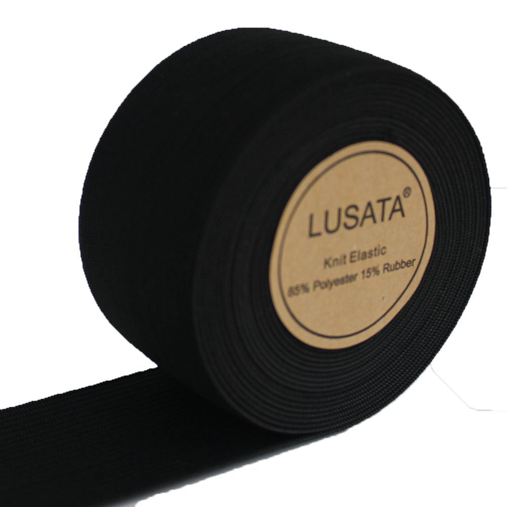 lusata 1.5 inch Wide Black Knit Elastic Spool Heavy Stretch High Elasticity Knit Elastic Band 5 Yard