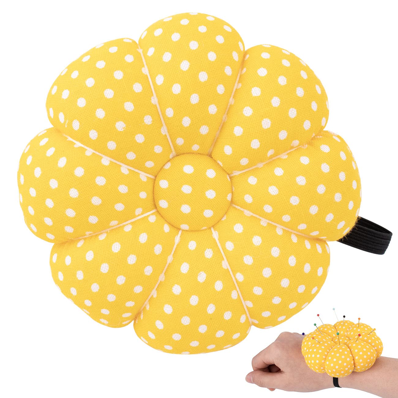 Rolybag Pin Cushions Wrist Pins Cushions with Elastic Strap Pumpkin Needle for Sewing Cushion Pincushions for Needlework or DIY Crafts(Yellow&#xFF09;