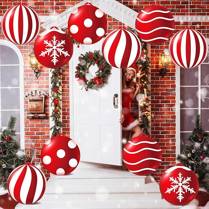 10 Pcs Christmas Inflatable Balls Decorations 9 Inch PVC Inflatable Balls Winter Snowman Hanging Ornaments for Outdoor Garden Tree Party(Xmas Ball)