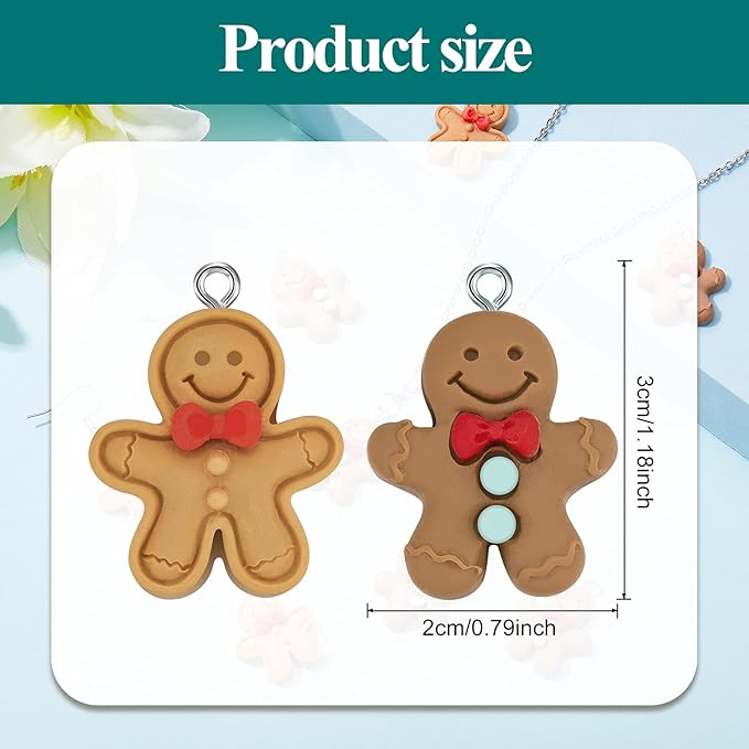 Christmas Ornaments Gingerbread Figurines Xmas Tree Decorations Cartoon Snowman Pendant Charms Hanging Decor for DIY Bracelet Necklace Jewelry Making(Gingerbread Man)