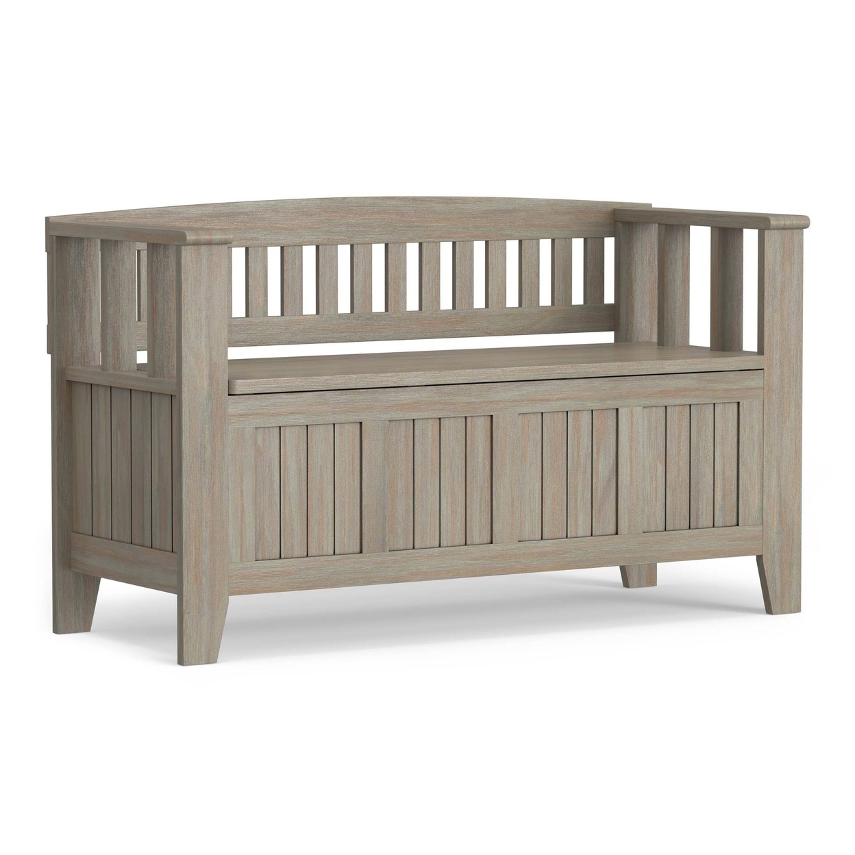 Simpli Home Acadian Solid Wood 48"Storage Bench Safety Hinge Multifunctional