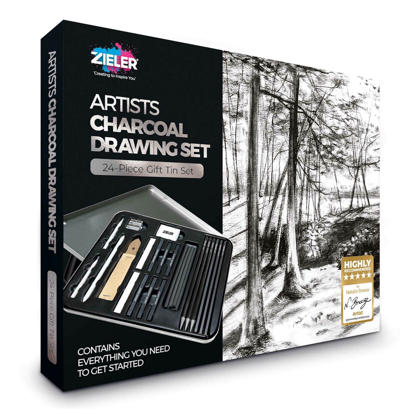 Zieler&#xAE; 24 Piece Artists Charcoal Drawing Set