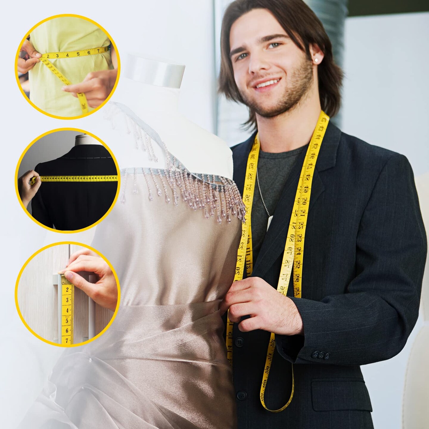 FF Elaine 24 Pcs Double-Scale 60-Inch/150cm Soft Tape Measure Ruler Bulk for Sewing Tailor Cloth Weight Loss Medical Body Measurement Sewing Supplies Knitting Projects - 6 Colors