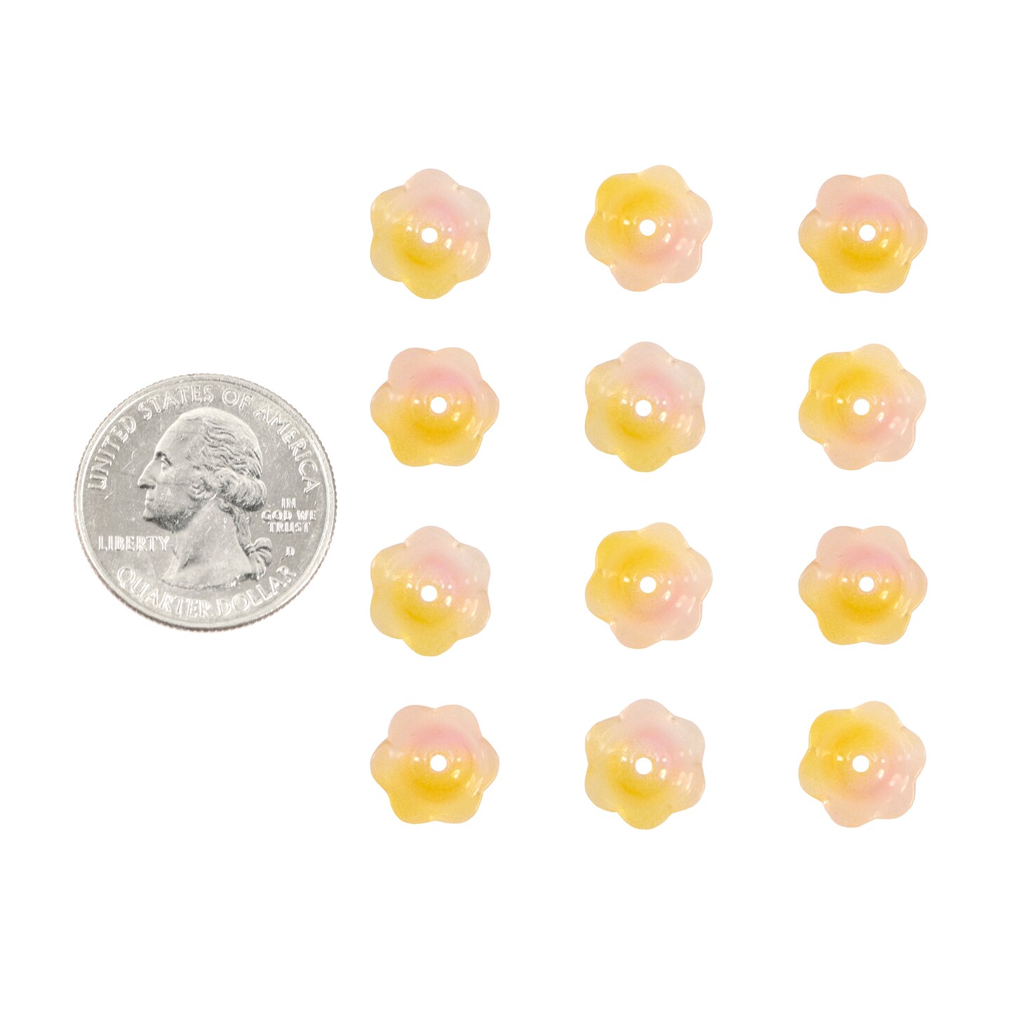 12x8mm Larger Yellow Pink Full Flowers Beads Center Hole, 12 beads - GB-FB30