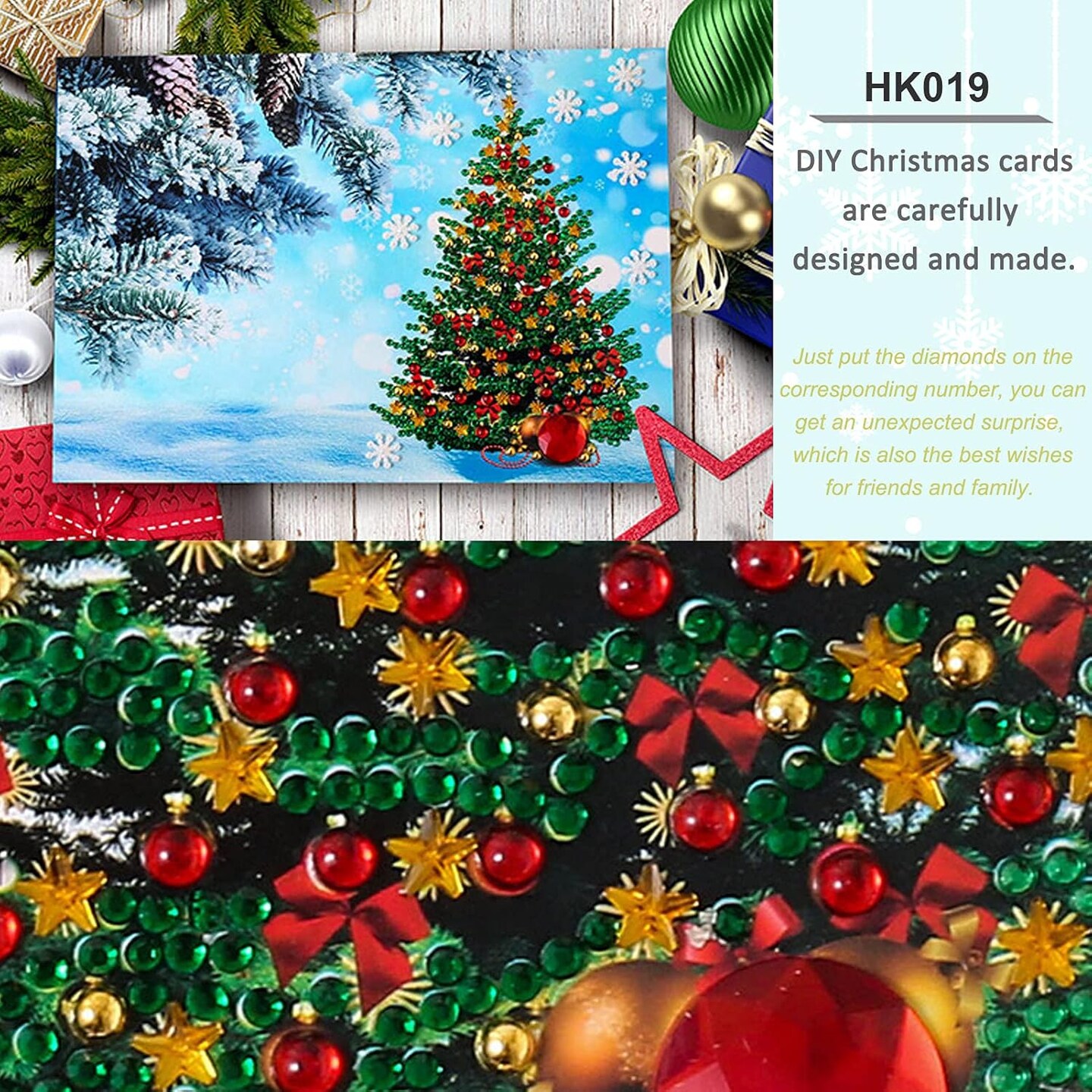 DIY 5D Diamond Painting Christmas Cards 4 Pcs, Round Drill Greeting Cards Creative, Handmade Merry Christmas Card Gifts for Family Friends and Lover (4F)
