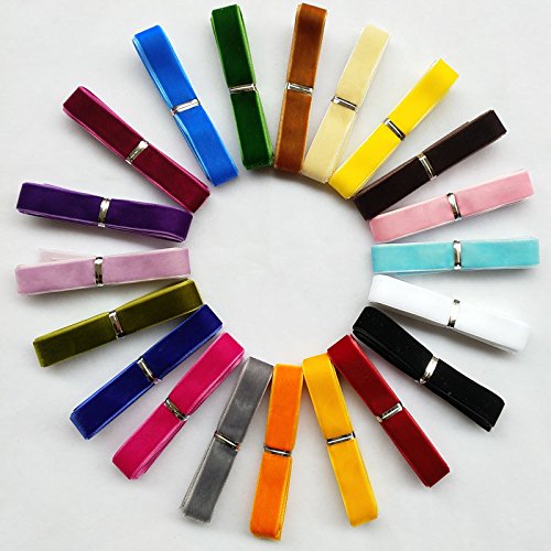 Chenkou Craft 20Yards 5/8" Velvet Ribbon Total 20 Colors Assorted Lots Bulk (Multicolored, 5/8"(15mm))