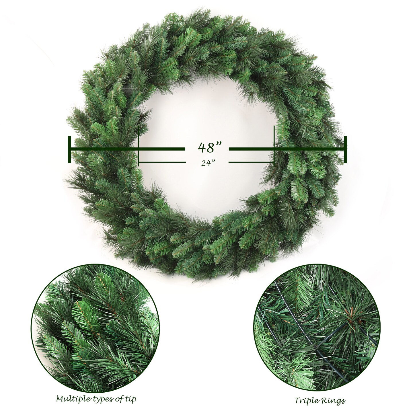 48&#x22; Deluxe Evergreen Double Wreath | Lifelike Greenery | Indoor/Outdoor Use | Holiday &#x26; Christmas D&#xE9;cor | Perfect for Front Door, Mantels, &#x26; Walls