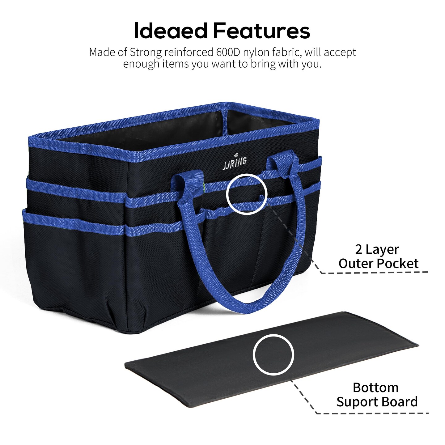 JJRING Craft and Art Organizer Tote Bag - 600D Blue Nylon Fabric Art Caddy with Pockets - for Art, Craft, Sewing, Medical, and Office Supplies Storage