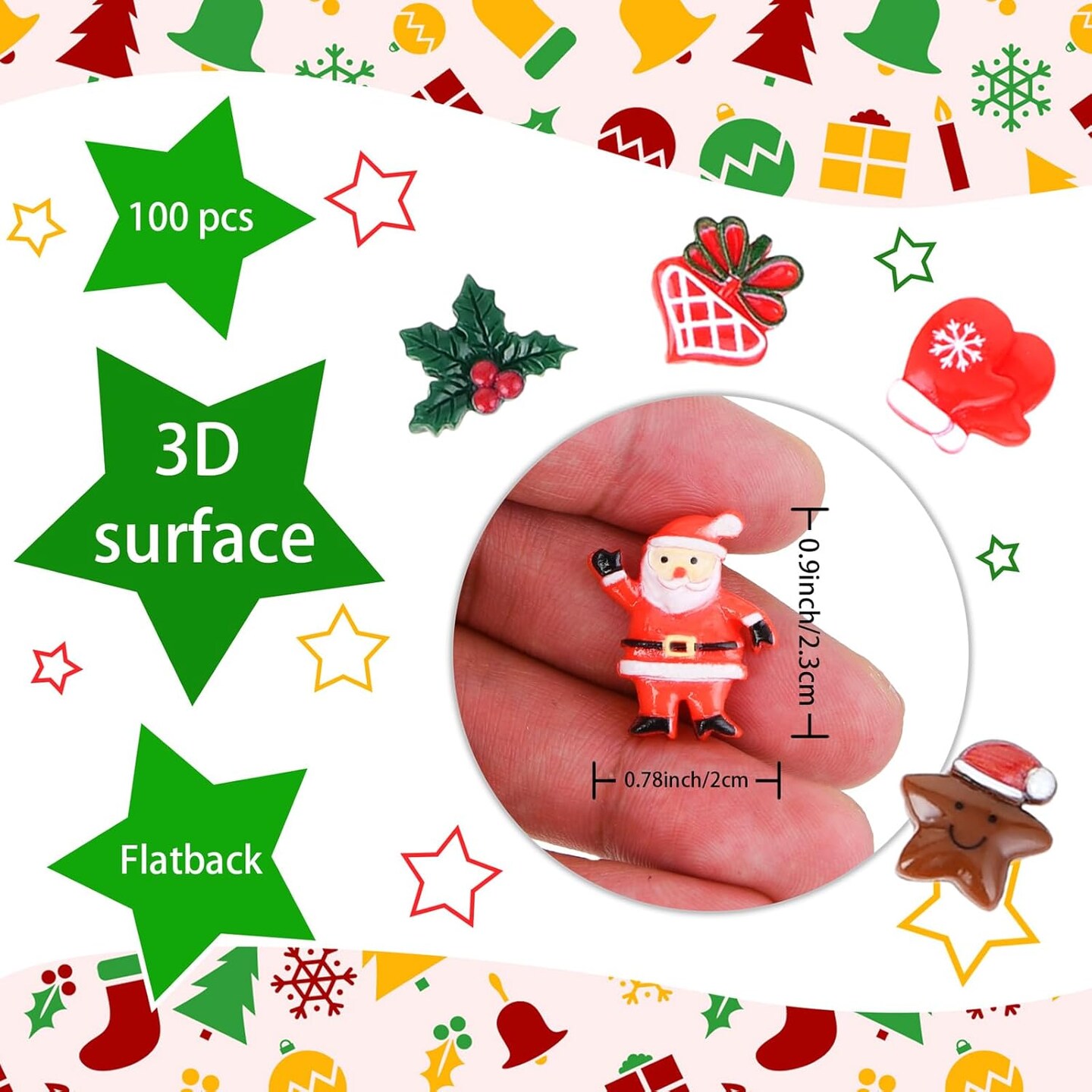 50 Pcs Mini Christmas Ornaments Flatback Resin Charms Christmas Craft Supplies Cute Christmas Embellishment for Craft Making, Ornament Scrapbooking, DIY Crafts