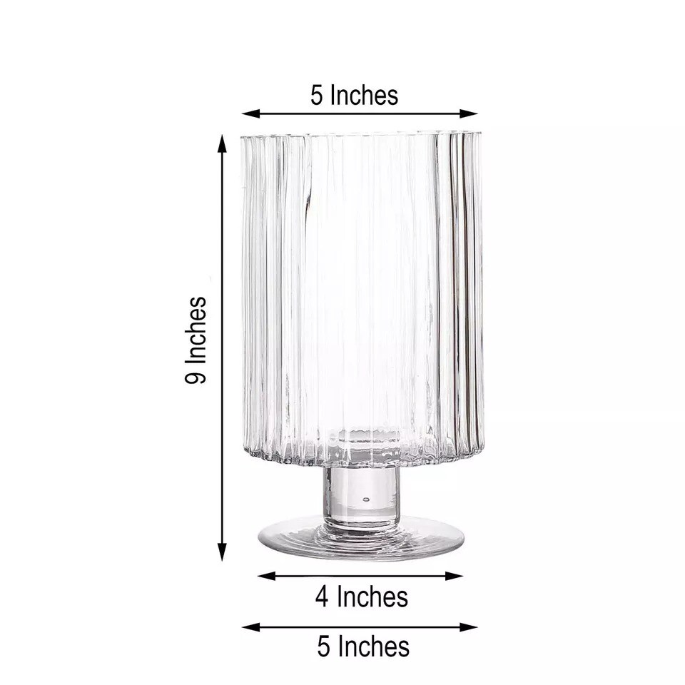 6 pcs 9" Clear Ribbed Pedestal Glass Vases Wedding Home Centerpieces Decorations