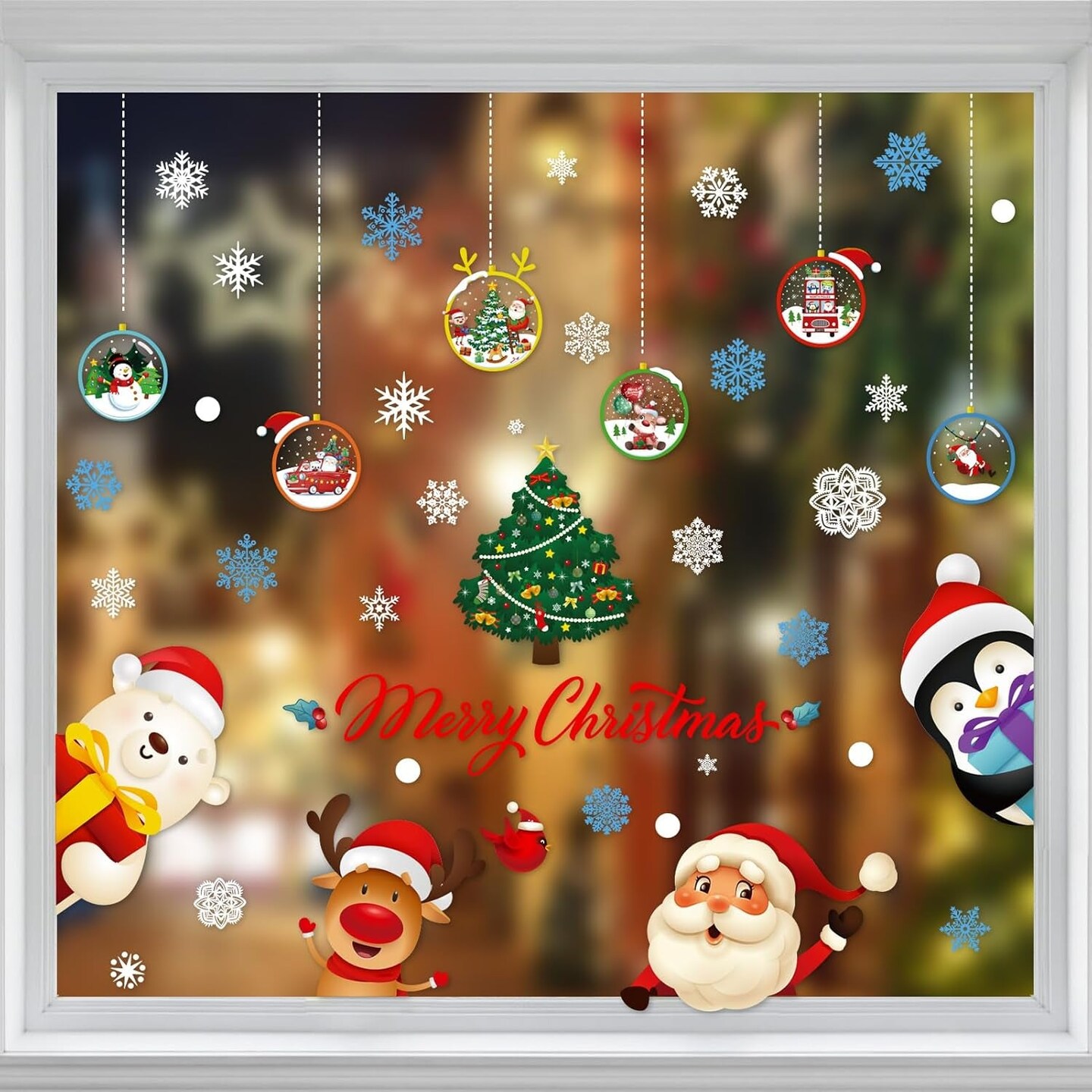 Double-Sided Christmas Window Clings Reusable 8 Sheets Christmas Window Decals Stickers Christmas Decorations Cute Window Decor with Santa Claus, Reindeer, Snowflakes for Xmas Party